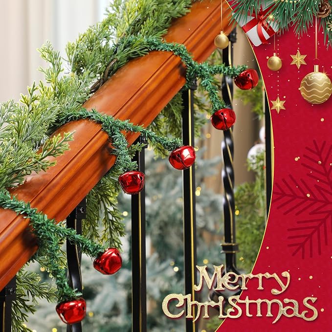 25 Pcs 20 Inches Christmas Garland Ties with Bells Decorative Twist Ties Garland Hanger for Banister Stairs Railing Reusable Flexible Twist for Xmas Holiday Decorations (Red)