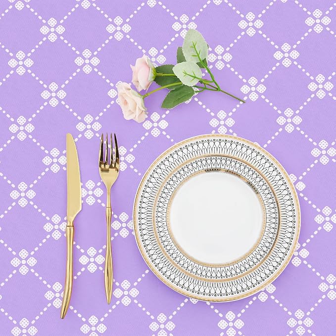 misaya Rectangle Vinyl Table Cloth, Elastic Fitted Tablecloth with Flannel Backing, Waterproof Plastic Table Cover Fits 8 Foot Folding Tables for Picnic, Camping and Outdoor (Lavender, 30" x 96")