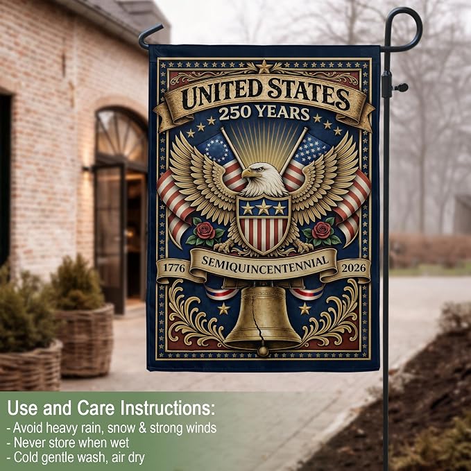 1776-2026 Commemorative, 250 Anniversary Usa Flag, Dualided Design, American 250th Anniversary Patriotic Design, American Flag With Eagle, Garden Flags For Outside 4 (12x18 Inch)