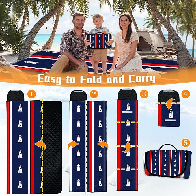 79" x 118" Picnic Blanket Extra Large,Waterproof Sandproof Foldable Outdoor Blanket Beach Blanket Ocean Picnic Mat for Camping,Lawn,Park(Lighthouse)