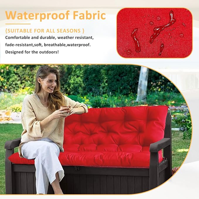 Swing Replacement Cushions for Outdoor: 2-3 Seater Waterproof Porch Bench Cushion with Backrest and Ties - 4" Thick Swing Cushion for Garden Patio Backyard Loveseat