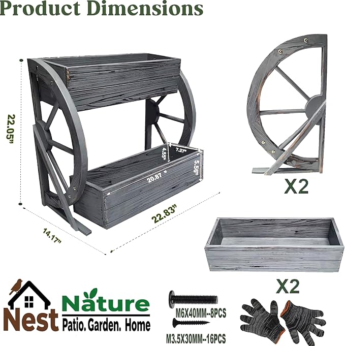2 Tier Medium Wooden Wagon Planter Box|Outdoor Planter/Flower Pot for Indoor&Outdoor Plants-Rustic Garden Planter for Patio,Porch&Garden Decor-Raised Garden Bed for Succulents,Herbs,Vegetables