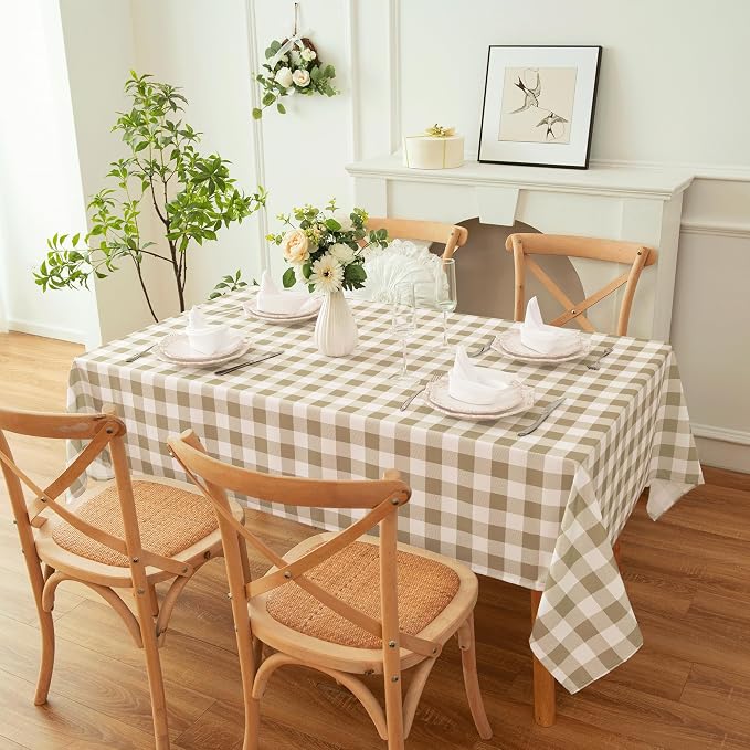 Waterproof Plaid Tablecloth Fabric - Square 58x58 Inch Classic Gingham Checker Table Cloth for Indoor/Outdoor Use - Buffalo Table Cover for Picnics, BBQs, and Parties
