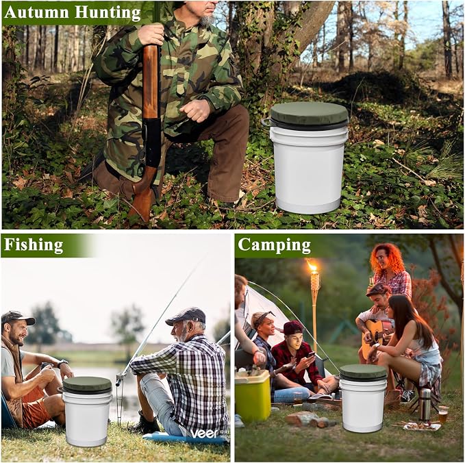 DAJAVE 2 Pack 5 Gallon Bucket Seat 360 Degree Swivel Bucket Seat Cushion, Buckets Seats Lid with Padded Top for Fishing, Hunting, Baseball Gardening and Camping, Water-Resistant (Green)