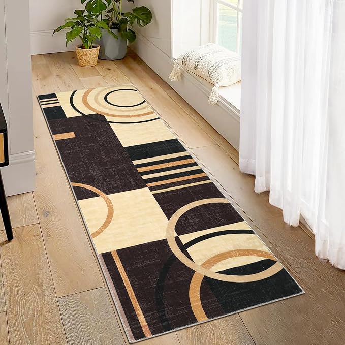 RUGSREAL Runner Rug 2x6 Modern Geometric Area Rug Non Slip Hallway Rugs | Contemporary Abstract Circles Rug CarpetLow Pile Indoor Floor Cover for Kitchen Bedroom