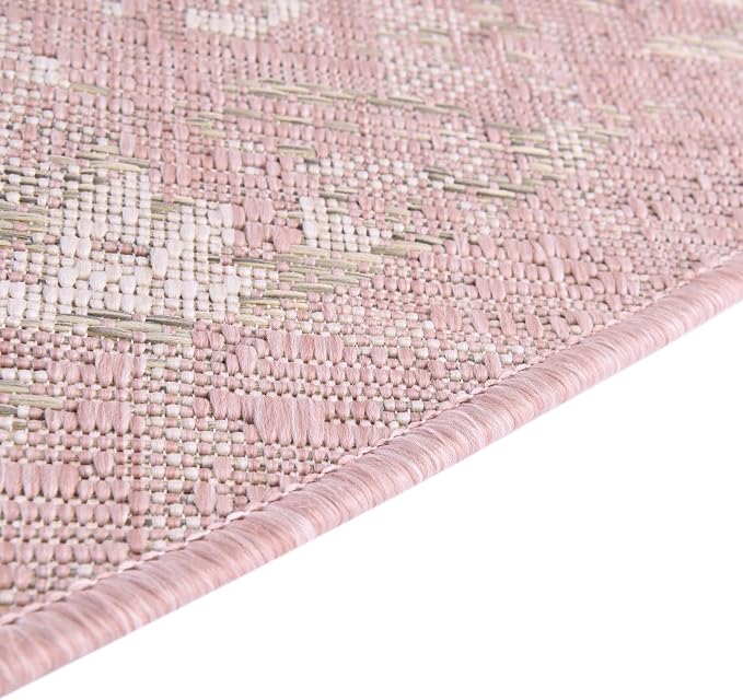 Unique Loom Outdoor Traditional Collection Area Rug - Valeria (5' 3" x 7' 10" Oval, Pink/ Ivory)