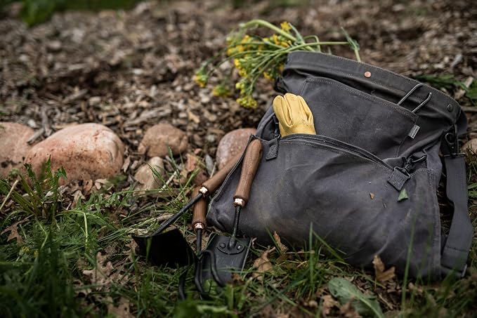 Barebones Harvesting and Gathering Bag - Foraging, Harvest and Fruit Picking Bag with Convertible Straps - Water-Resistant Waxed Canvas Gardening Tool(Slate Gray)