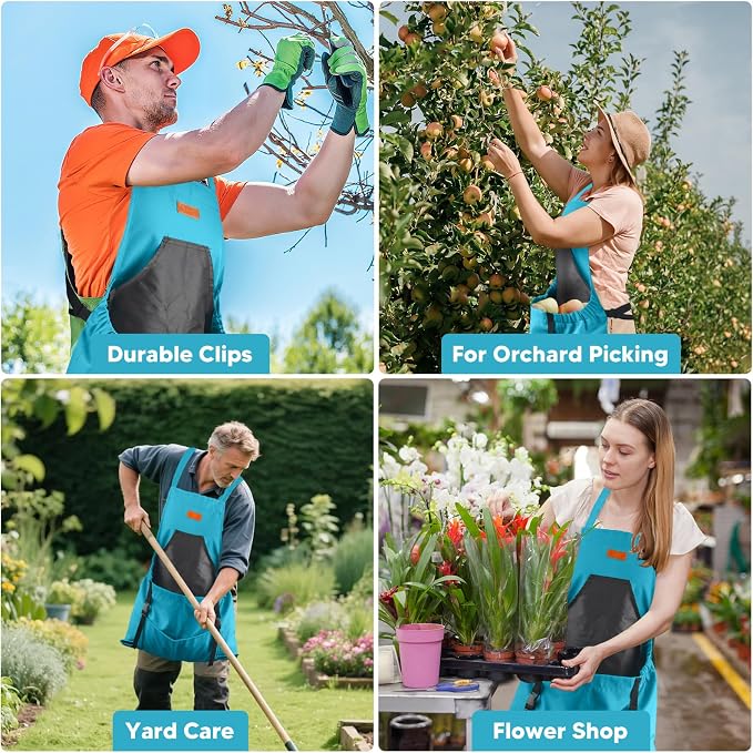Gardening Apron,Harvest Apron with Multi-pocket for Men Women, Adjustable Cross-Back Straps, Garden Gifts for Mom,Dad