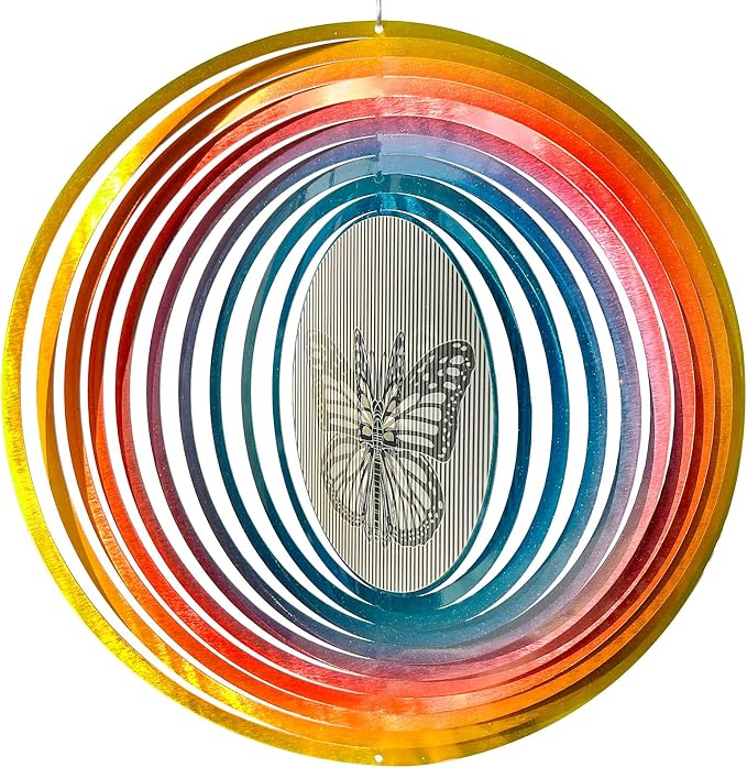 Aoedelyart Wind Spinner Creates a Fluttering Butterfly 3D Animations Effect,Wind Spinners Ouddoor Butterfly Gift for Women/Grandma/Mom/Wife,12inch Mandala Wind Spinner Hanging Garden Yard Art Decor