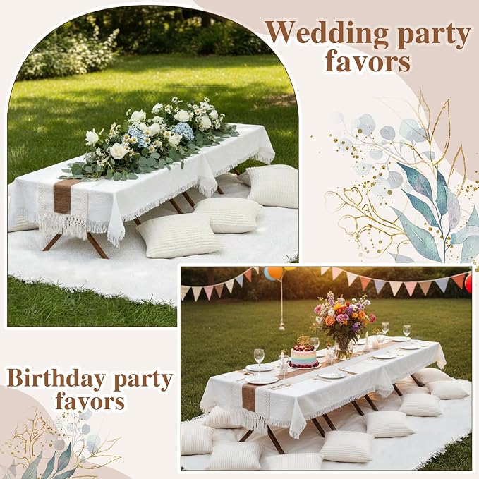 Novabright Picnic Kit Folding Picnic Table Extra Large Outdoor Boho Blanket Beige Table Runner Floor Pillow Covers Woven Cotton Oversize Washable for Camp Wedding(Cream White,Pillow Covers,20 Pcs)