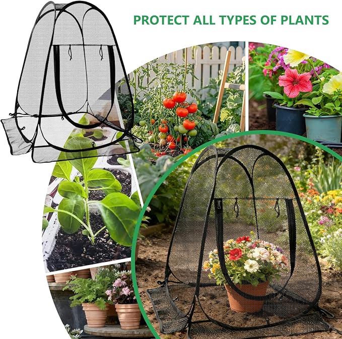 2 Pack 28 x 28 x 32 Inch Pop-up Gardening Net Cover with 8 Extended Stakes, Windproof Blizzard-Resistant, Plant Tent Cage for Vegetable Flower Fruit, Guard from Bird and Pest