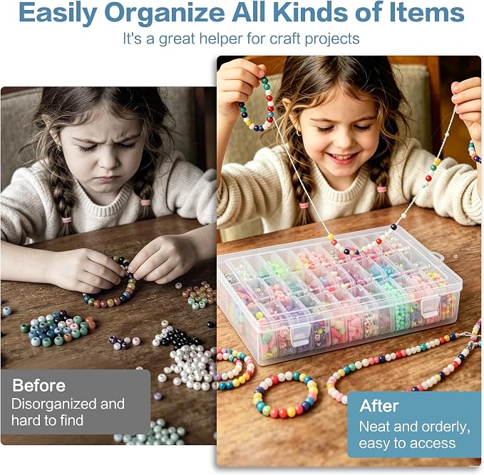 Bead Organizer Box, 36 Pcs Mini Clear Bead Storage with Hinged Lid and Labels, Small Plastic Containers for Jewelry Making, DIY Craft, Diamond Painting, Screws, Nail Art, and Seeds (1 Pack)