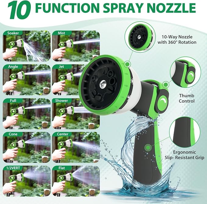 Garden Hose 100 ft Water Hose Flexible Non-Expandable Outdoor Heavy Duty Lightweight Leakproof Kink-free flex Watering Hose Pipe for 3/4 inch Fitting Yard Lawn Outside Car Wash