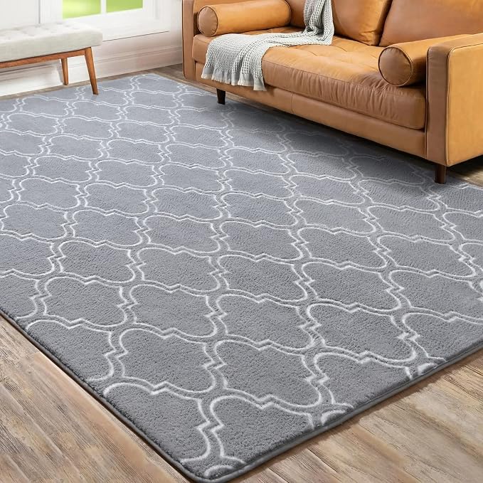Chicrug Shag Geometric Modern Area Rug for Bedroom, 4x6 Feet Memory Foam Indoor Carpet, Fluffy Rug for Living Room Bedside Room Decor for Family Girls Kids Nursery Play Mat, Grey/White | Memory Foam Indoor Carpet, Fluffy Rug for Bedside Room for Family...