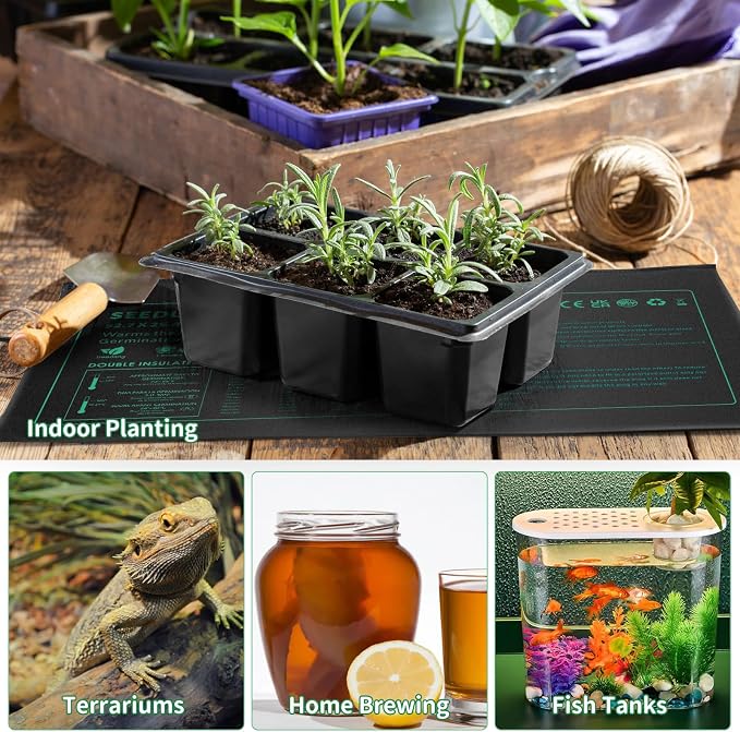 Seedling Heat Mat with Temperature Control 2 Pack Durable Waterproof Plant Heating Pad 10"x 20.75" for Germination, Indoor Gardening, Greenhouse