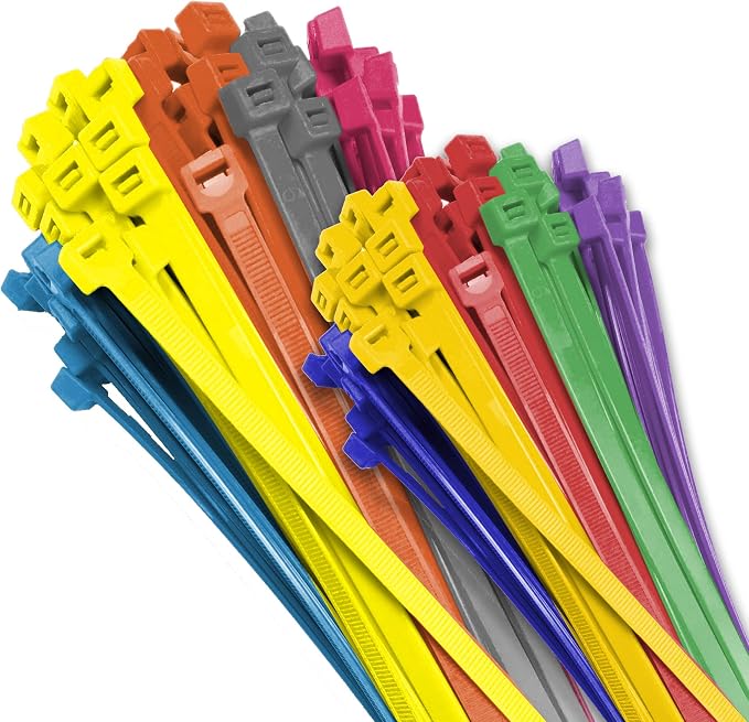 Electriduct Nylon Cable Ties - 4" Self-Locking Zip Ties Multi Color: (Blue, Red, Green, Yellow, Fuchsia, Orange, Gray, Purple) - 500 Pack
