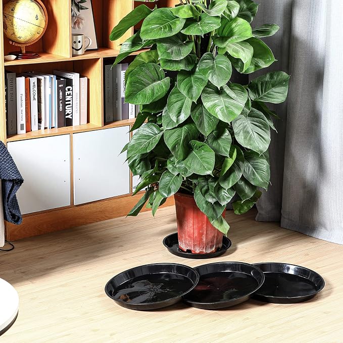 Sawysine 30 Pack Plastic Plant Saucer Round Drip Trays Black Flower Pot Saucers Thick Plant Dish Sturdy Water Tray Heavy Drainage Potted Container for Indoor Outdoor Garden (14 Inches)