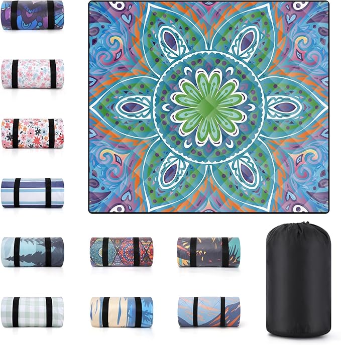 60x80 Large Boho Picnic Blankets Outdoor Water Proof Sand Proof Beach Blanket Packable Patio Grass Park Camping Mats Camper Hiking Must Haves Gifts Car Road Trip Gear Outside Rv Travel Stuff
