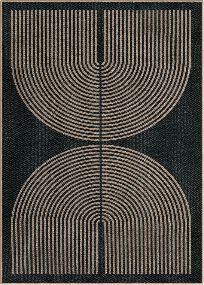Lahome Enfys Rainbow Easy Jute Outdoor Carpet, Washable Rugs 9x12 for Living Room Patio Large Farmhouse Indoor Outdoor Carpet, Contemporary Black Dining Room Rugs for Under Table Office Backyard