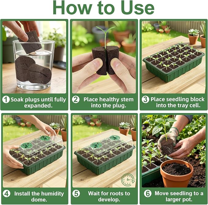 Upgrade Grow Sponges with Tray, 24 Pack Seed Starter Pods & Starter Plugs for Cuttings, Hydroponic Grow Sponges for Seed Starting, Plant Plugs for Herbs Vegetables Flowers, Easy Transplant Rooter Pods
