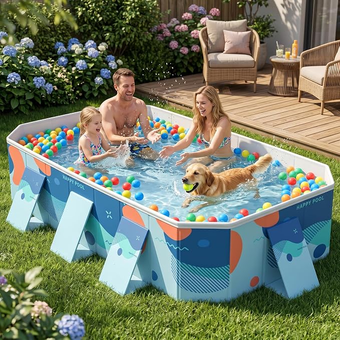 Foldable Pool, Outdoor 4-Layer PVC Non-Inflatable Swimming Pool (3M, Deft Blue)