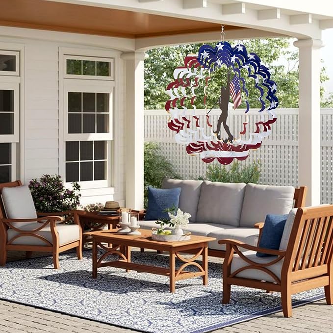 Dad Gifts for Fathers Day,Big Foot Sasquatch Gifts Wind Spinners, 4th of July Decorations Outdoor, American Flag Patriotic Yard Decor, Bigfoot Gifts for Men, Unique Garden Spinner