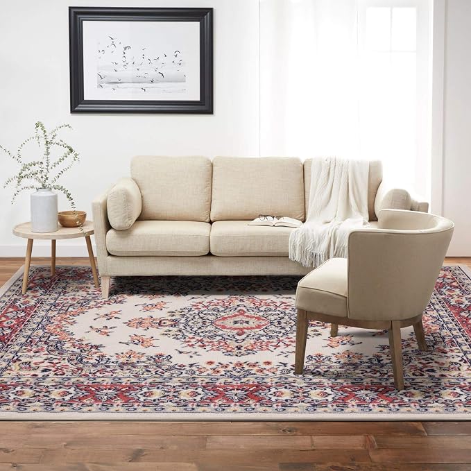 Home Dynamix Premium Sakarya Traditional Medallion Area Rug, Ivory/Red, 7'9"x10'8"