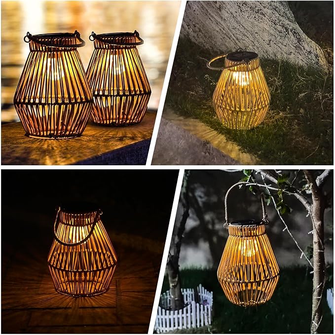Solar Lanterns Outdoor Waterproof Rattan Solar Lights for Outside Garden Decor Mothers Day Gifts Hanging Lanterns Decoration Outside for Yard, Backyard, Patio Porch, Pathway