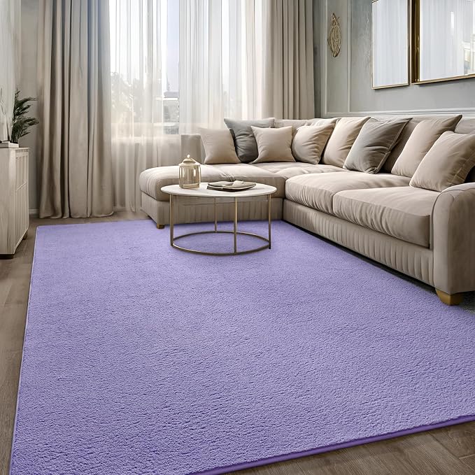 7x10 Lavender Purple Area Rug Modern Aesthetic Minimalist | Washable Memory Foam, Low Pile Non Slip Indoor Carpet for Living Room Bedroom Office Classroom College Dorm Room Home Decor