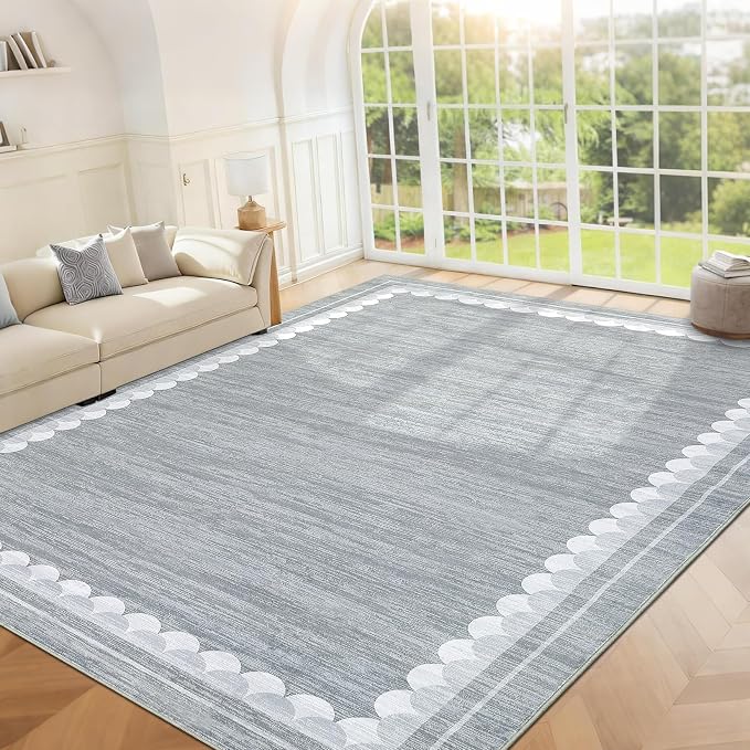 COZYLOOM Area Rug for Bedroom 5x7 Throw Rugs for Living Room, Machine Washable Area Rugs with Rubber Back, Non Shedding Low Pile Contemporary Carpet Stain Resistant Mats for Nursery Dining Room, Grey
