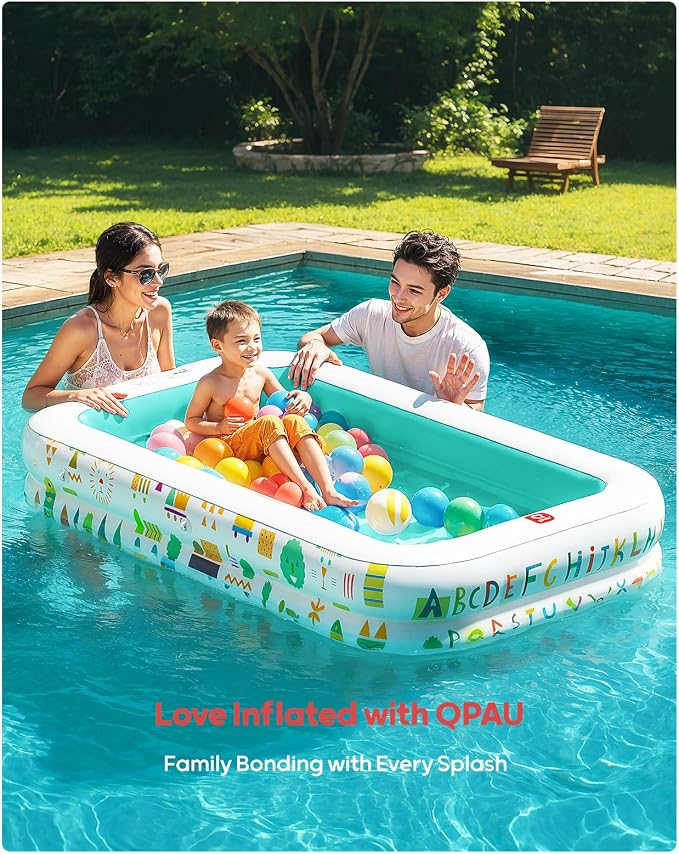 QPAU Baby Pool with Canopy, Inflatable Design, 65 x 39 in, Green | Inflatable Design with Soft Cushioned Floor, Converts to a Ball Pit for Kids and Toddlers, for Indoor and Backyard Play