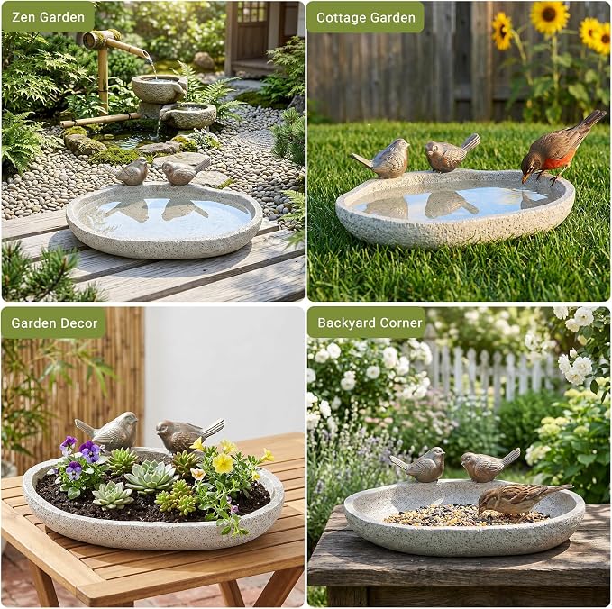 MUMTOP Bird Baths for Outdoors, Outdoor Garden Bird Bath Resin Birdbath Bowl with Vintage Bird Ornament for Outside Yard Table Decor
