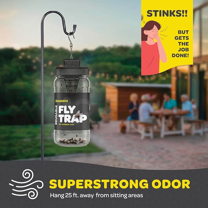 Outdoor Fly Trap Fly Traps with Dissolvable Non-Toxic Bait - Fly Repellent for Outdoor Use Only - Controls Flies for Patios, Barns, Ranches Etc. Hanging Fly Traps with Tie Included