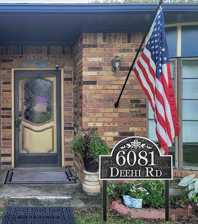 Address Sign Large LAWN MOUNTED - 12'' x 6.4'' Personalized Address Plaque,House Number Sign Plate for Yard,Lawn,Ground,Garden,Drive Way,House Address Numbers for Outside with 2 Metal Stakes