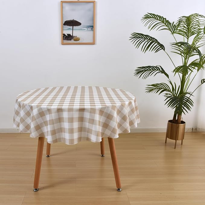 Waterproof Plaid Tablecloth Fabric - Round 58 Inch Classic Gingham Checker Table Cloth for Indoor/Outdoor Use - Buffalo Table Cover for Picnics, BBQs, and Parties