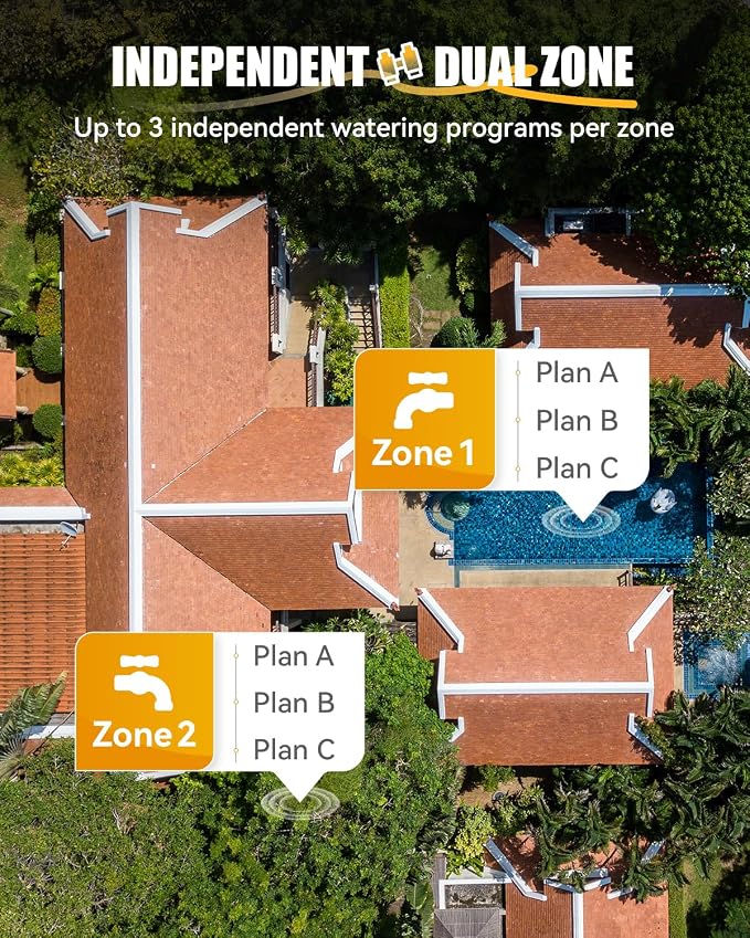 RAINPOINT WiFi Water Timer with Brass Inlet & Outlet,2 Zone WiFi Hose Timer for Lawn,WiFi Sprinkler Controller via APP/Voice Control,Automatic Watering System by Time/Weather/Quantity/Soil Moisture