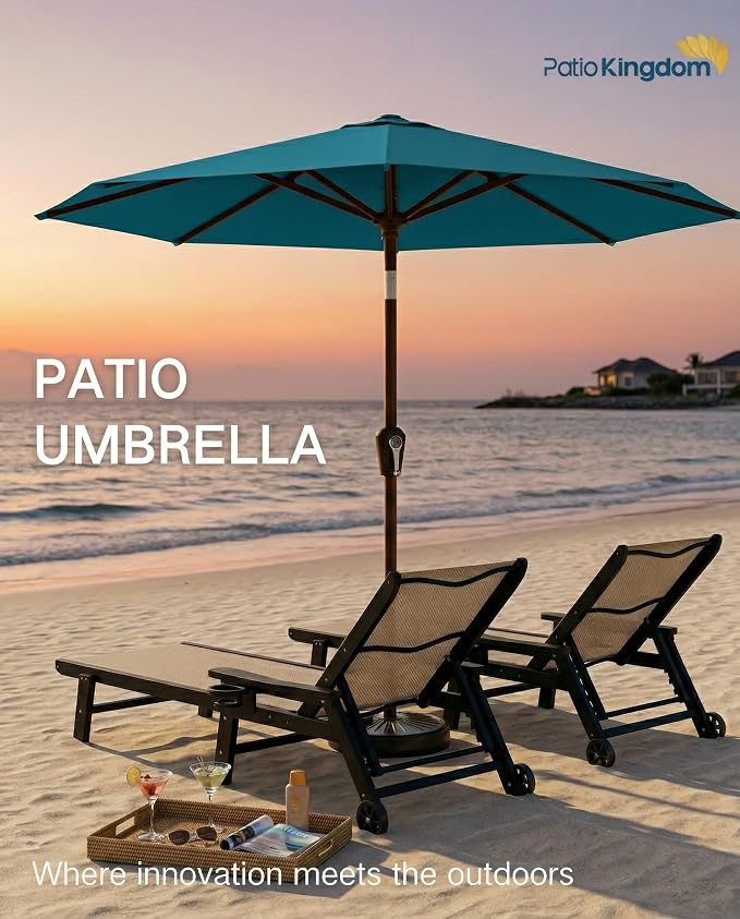 PatioKingdom 10FT Patio Umbrella with Push Button Tilt and Crank, Outdoor Market Umbrella with 8 Fiberglass Ribs, UV Protection Table Umbrella for Pool,Backyard,Garden,Deck