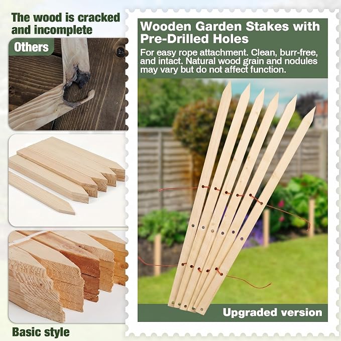 Colingmill 20 Pieces Wooden Garden Stakes with Hole 36 Inch Grade and Survey Stakes Wooden Garden and Sign Posts for Plant Support Silt Fence Yard Farm Survey Boundaries Baselines