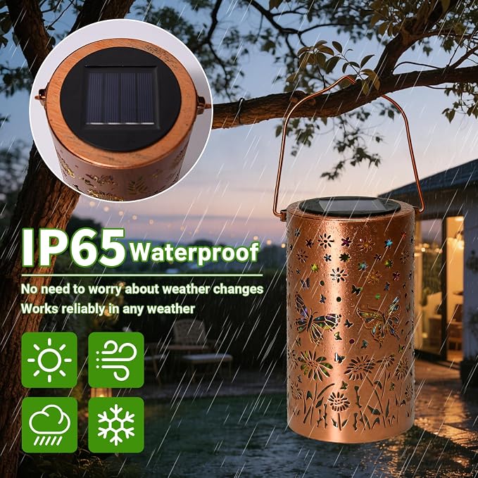 Colorful Butterfly Solar Lanterns Outdoor Waterproof, Garden Decor Gifts for Women Mom Sister Grandma, LED Hanging Solar Lantern Lights Outside for Table Yard Lawn Garden Path Porch Decor