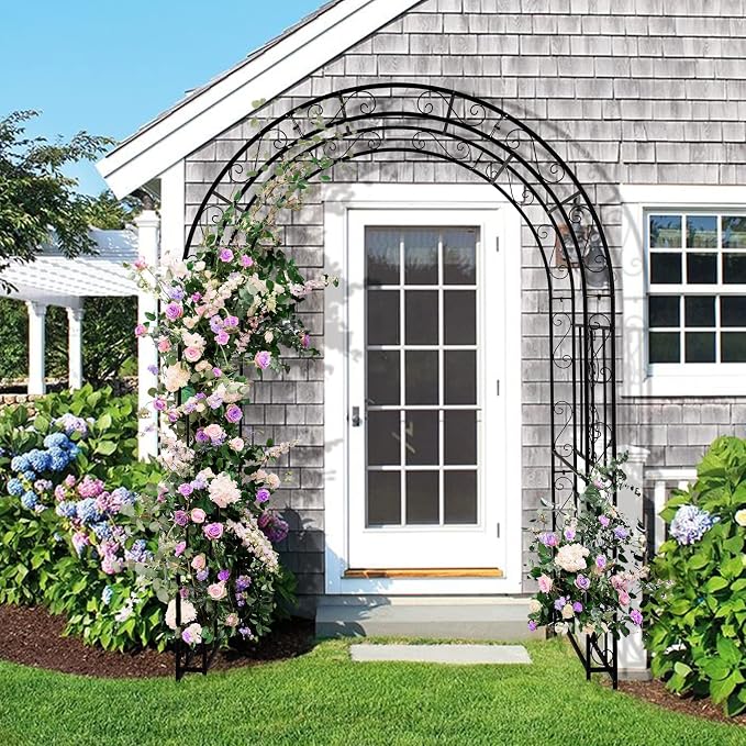 Garden Arch Trellis, Heavy-Duty Steel Frame Support Arbour Archway for Climbing Plant, Rose Vines, Vegetables, Outdoor Decoration for Lawn Backyard Party Wedding, Arc Top