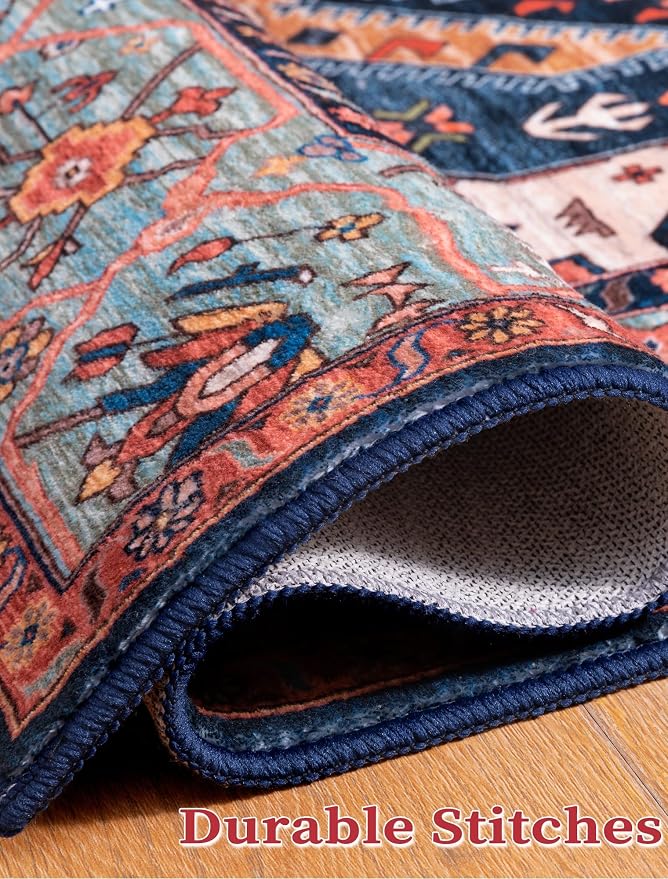 SERISSA 2'6"x18' Washable Non Slip Boho Runner Rug for Hallway,Rust | Ultra Soft Vintage Oriental Carpet Low-Pile Extra Long Tribal Floor Carpet for Kitchen Bedroom Entryway Bathroom Laundry Room