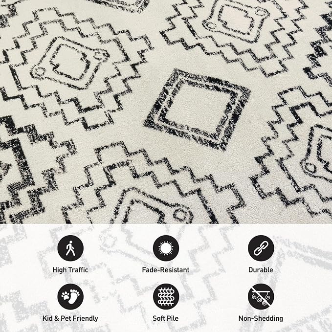 Rugshop Southwestern Geometric Tribal Boho Diamond Area Rug Cream 2' x 3' | Rectangular, Size 2' x 3', Living Room, Bedroom, Dining Room, Home Office, Kitchen, Entryway, Hallway, Nursery, Kids Room
