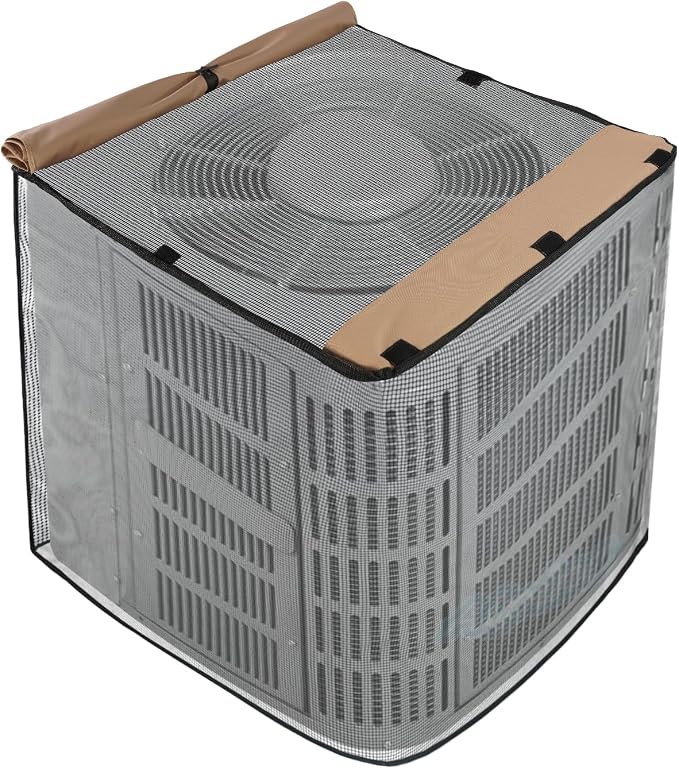 ULTCOVER 2 in 1 Full Mesh with Waterproof Fabric Top Air Conditioner Defender Cover 24W x 24D x 30H inch for Outside AC Units All Seasons Use