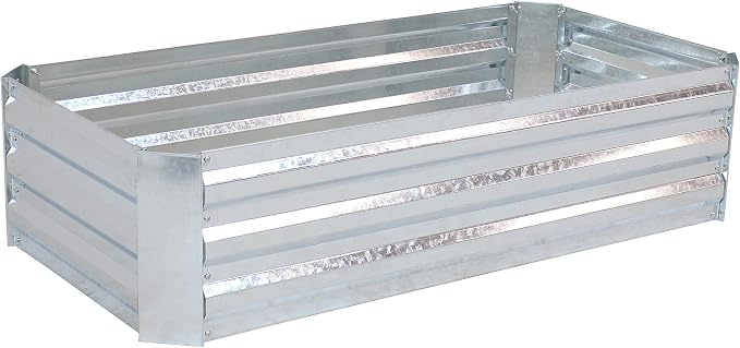 Sunnydaze Galvanized Raised Garden Bed Kit - 4x2x1 ft Outdoor Raised Garden Bed - Metal Planter Box for Vegetables, Flowers, Herbs - Silver - 4' x 2' Rectangle