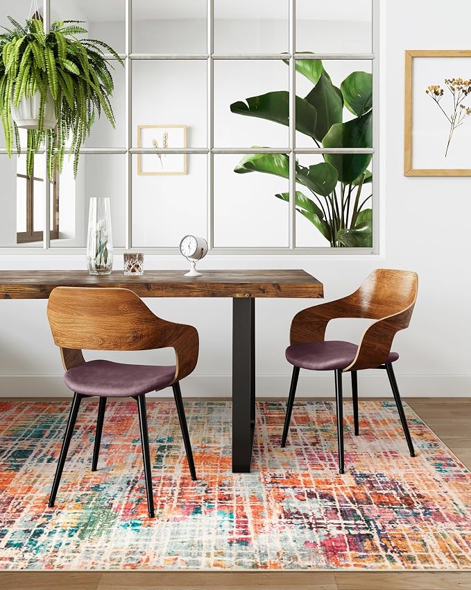 Beeiva Abstract Rugs for Bedroom 4x6, Modern Washable Non Slip Rug Non Skid, Ultra Thin Foldable Soft No Shedding Carpet for Living Room Bathroom Playroom Office - Multicolor