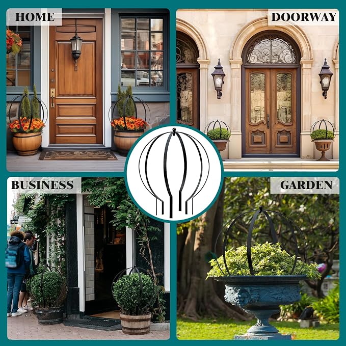 4 PCS Large Metal Round Trellis for Climbing Plants, Heavy Duty Thick Rustproof Obelisk, Garden Sphere Frame for Potted Roses Vines, Outdoor Garden Decor, Easy Assembly (18.5" x 15")