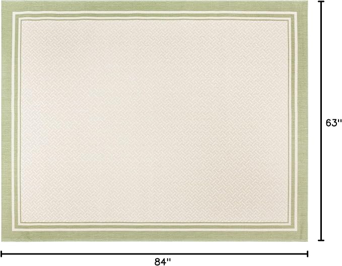 Gertmenian Indoor/Outdoor Flatweave Area Rug - 8x10 Large, Stain & UV Resistant, Ideal for Deck, Patio, Poolside, Mudroom - Border Green Teal Tan, 22907