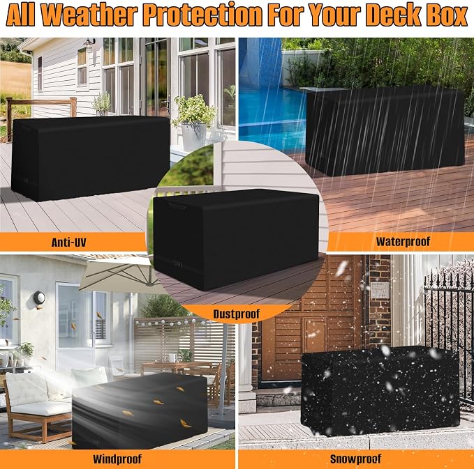 Kovshuiwe Outdoor Deck Box Cover, 600D Heavy-Duty Waterproof Oxford Cloth | Patio Deck Bin Container Boxes Covers Waterproof for 71 Gallon Patio Storage Bench Cover, Black(48" L x 20" W x 22" H)
