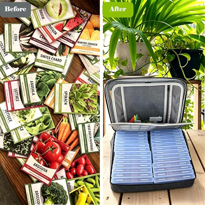 Seed Storage Organizer Kit, Seed Packet Organizer, Blue | Moisture-proof, Come with Clear Storage Organizer Boxes, envelopes, Labels, Portable gift for Gardeners, Hobbyists