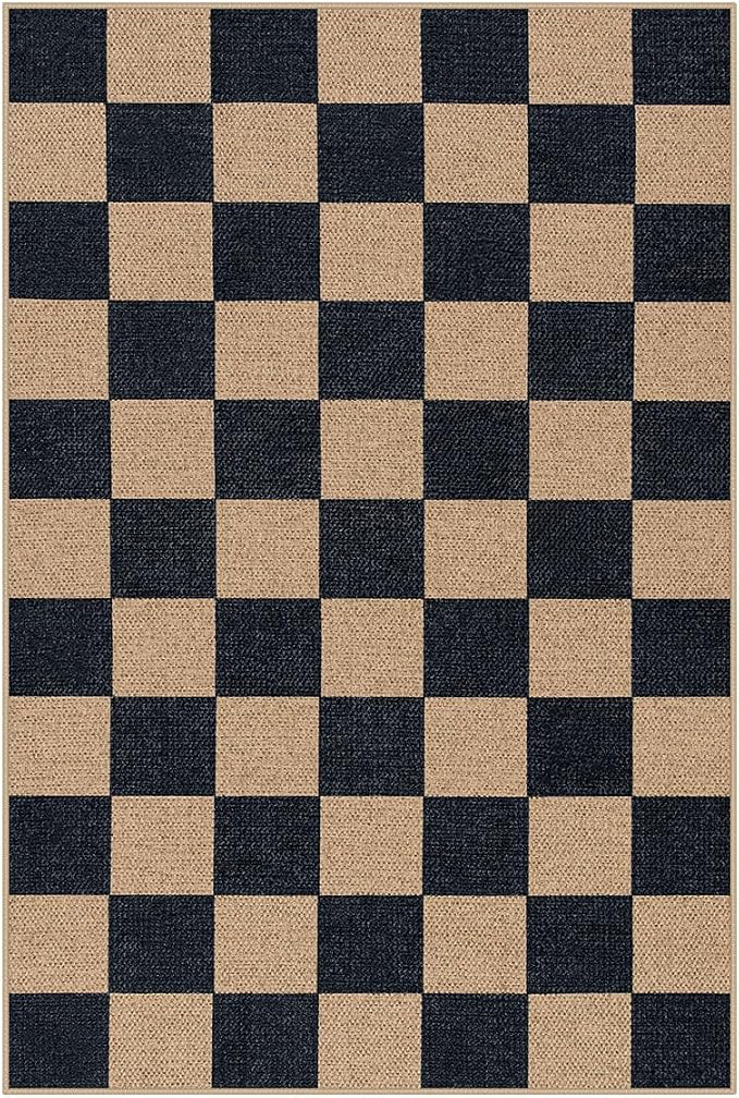 Lahome Colette Checkered Easy Jute 2x3 Rug, Small Entryway Rug Non Slip Kitchen Front Door Mat, Farmhouse Neutral Area Rug Non Shedding Low Pile Floor Carpet for Foyer Porch Doorway
